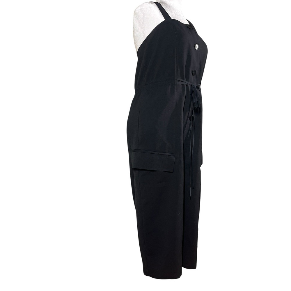 Tibi Drape Twill Crop Jumpsuit Size 8 Black Button Front Cargo Pockets Utility - Picture 5 of 9